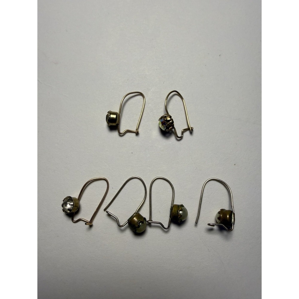 Vintage Ear‎ Wire Lot Goldtone Rhinestone Faux Pearl
